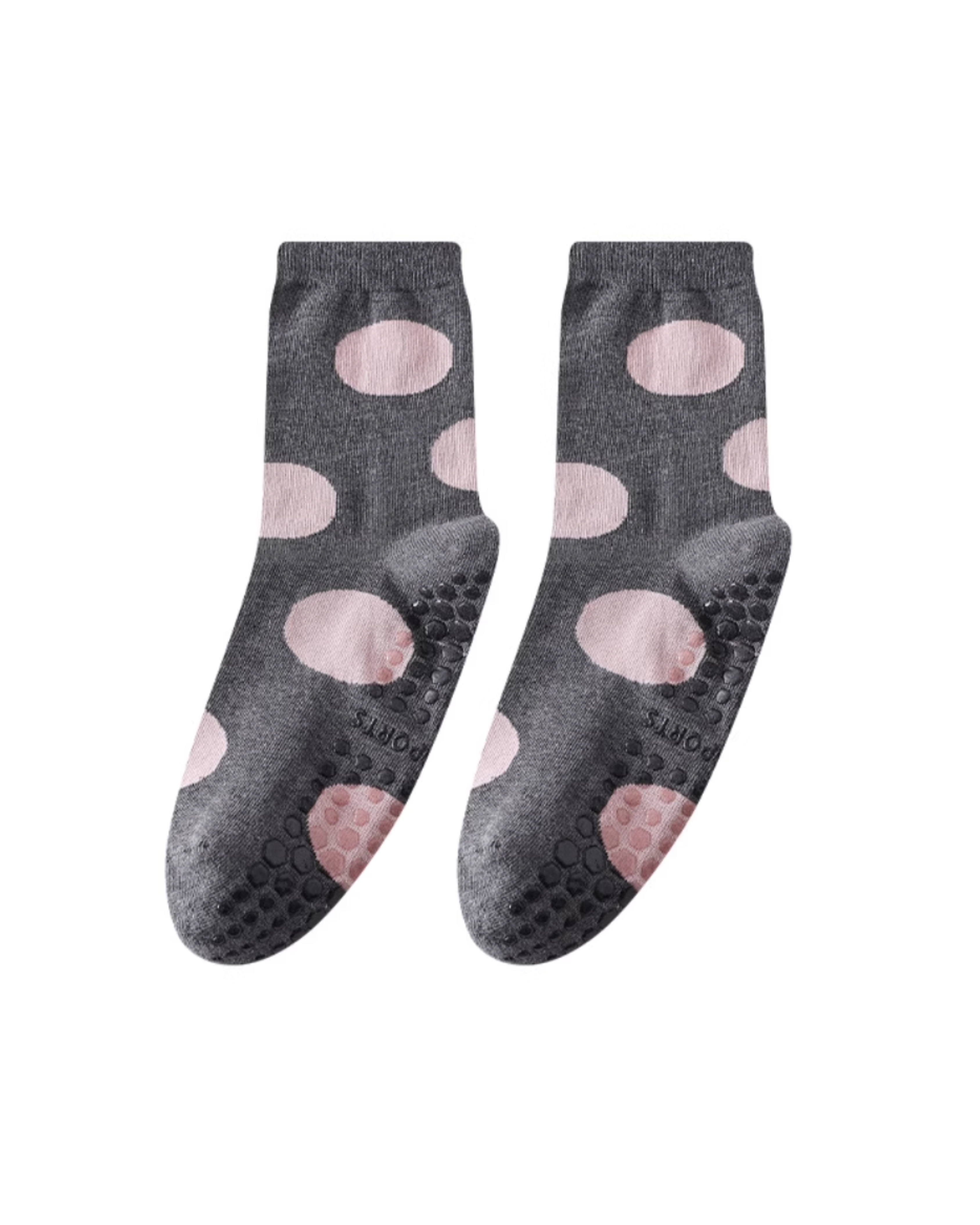 Charcoal Raspberry Polka Grip Socks
