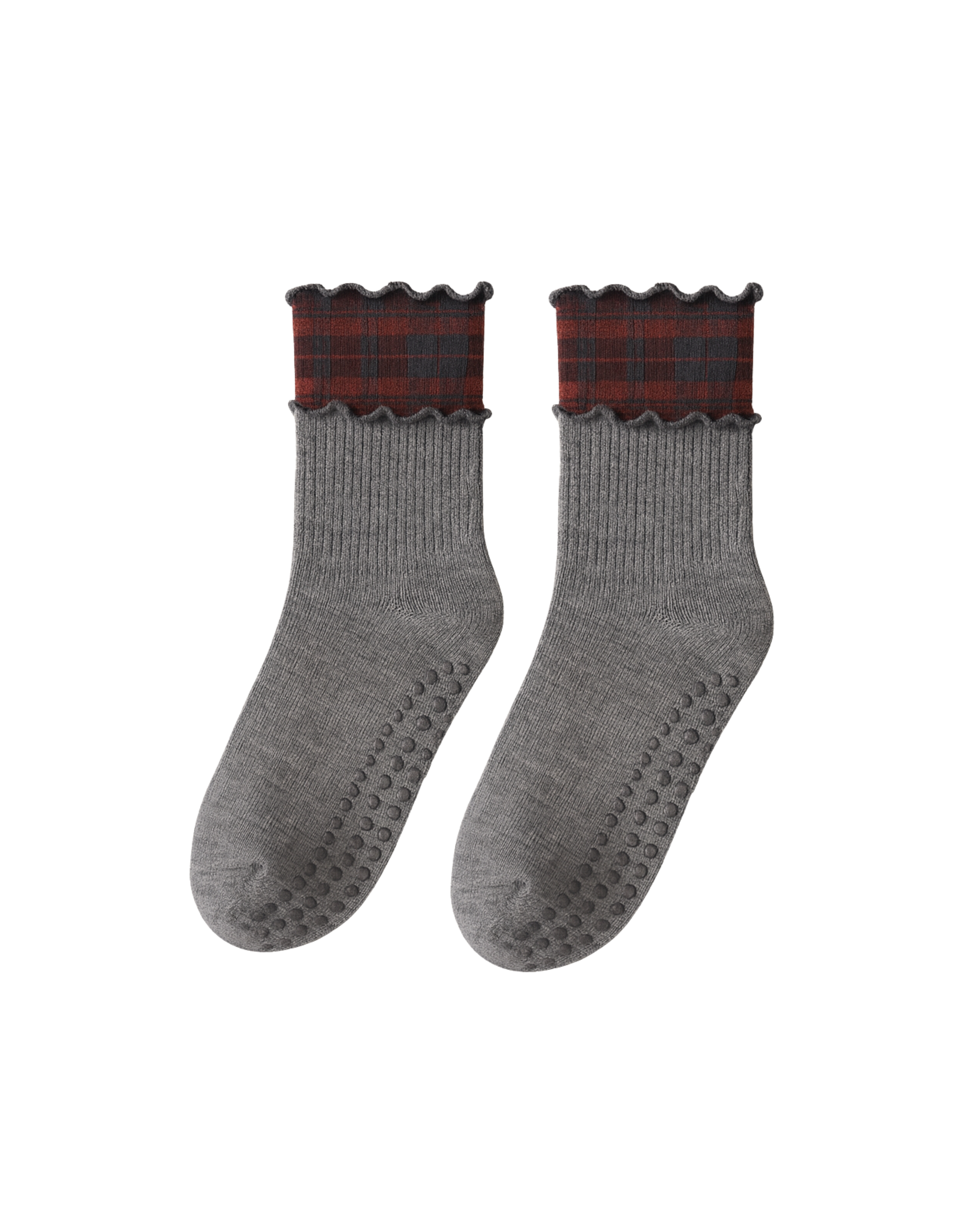 Charcoal Tartan Double Layer Grip Socks