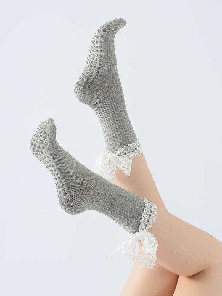 Grey Marl Ballet Frill Grip Socks